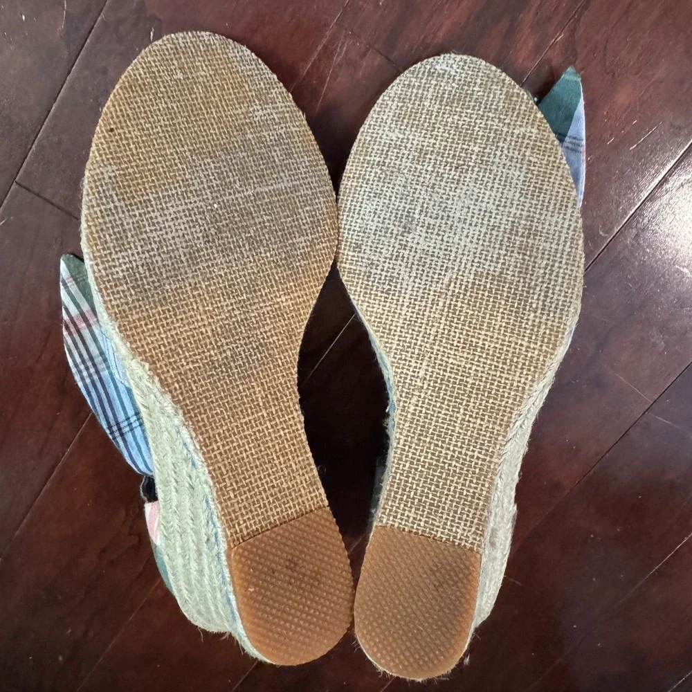 Tommy Hilfiger Plaid Espadrille Wedge Sandals Fabric Ankle Tie 3.5